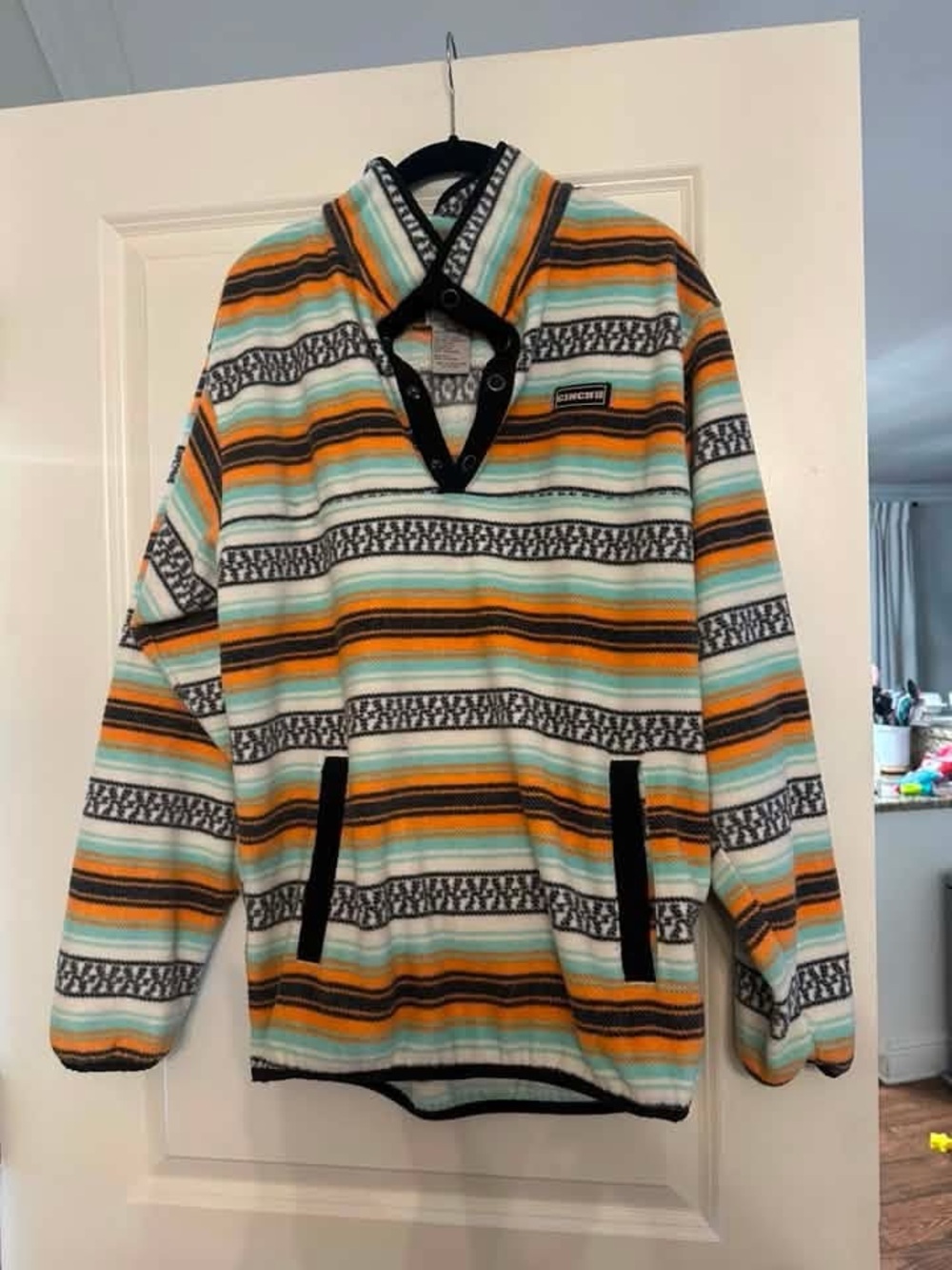 Cinch Striped button front Fleece